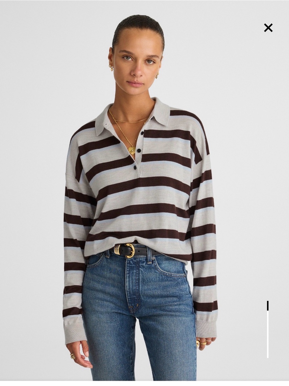 Madewell Striped Polo Sweater 100% Merino Wool